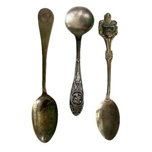 Lot Of 3 Vintage Small Souvenir Spoons Sterling Plated And ?, Old Grist Mill Etc